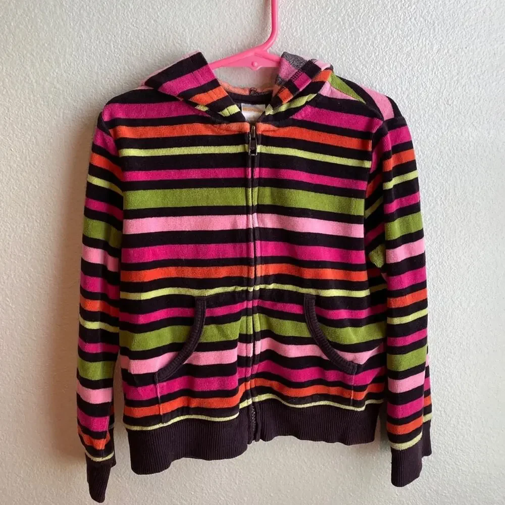 Gymboree Stripe Velour Hooded Zipper Jacket